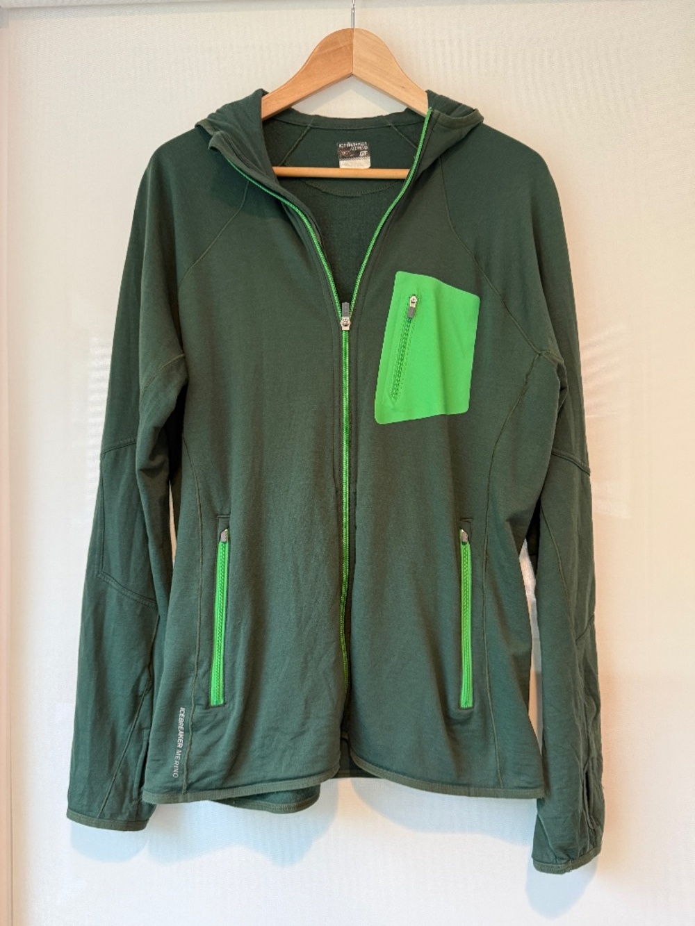 Icebreaker Merino GT Green Full Zip Hoodie Men's M Wool Jacket Thumbholes